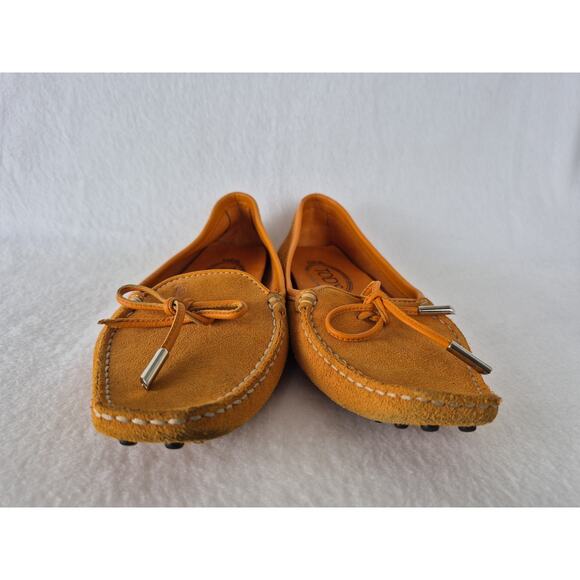 Tod’s Women’s Suede Driving Loafers Orange Size 5 Made in Italy Moccasins - Picture 6 of 11